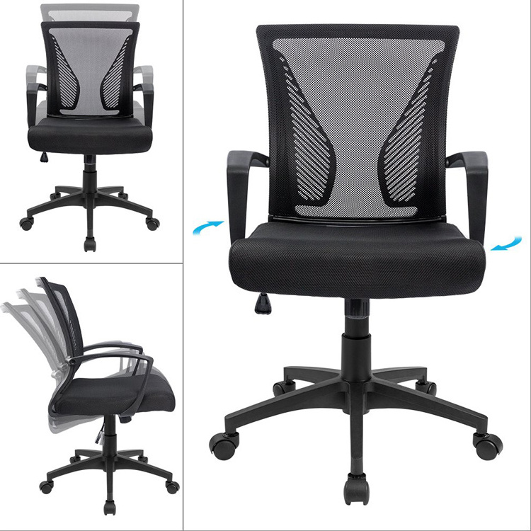 Traditional Style Mid Back Ergonomic Office Chair Swivel Black Mesh Iron Material Adjustable Height with Flip Arms Task Chair