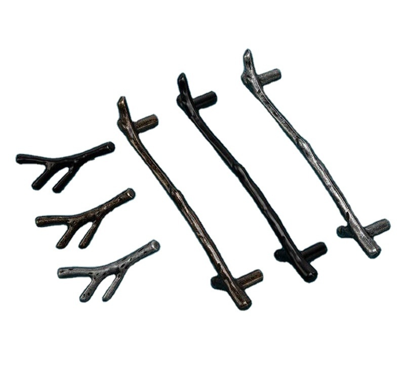 10PC Twig Pulls Branch Zinc Alloy Decorative Cabinet Wardrobe Drawer Black Pulls Handles Hardware 69/96/128mm Hole Centers