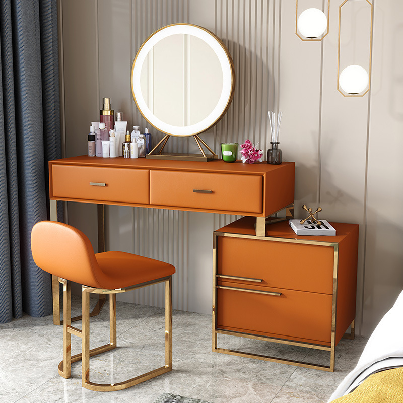 Light luxury solid wood women dressing table mirror table white vanity table