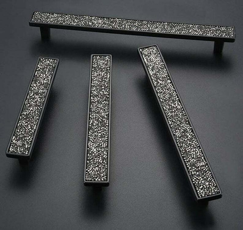 Customized Long Crystal Matte Black Drawer Simple Square Handle Dresser Handles Kitchen Cabinet Door Furniture Handle