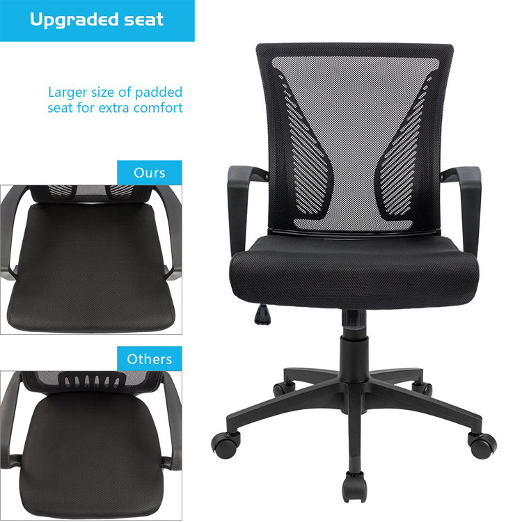 Traditional Style Mid Back Ergonomic Office Chair Swivel Black Mesh Iron Material Adjustable Height with Flip Arms Task Chair