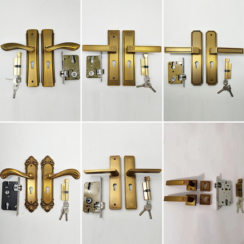 Modern European Style Yellow Aluminum Door Handle Silent Indoor Hardware Lock for Bedroom Wooden Doors