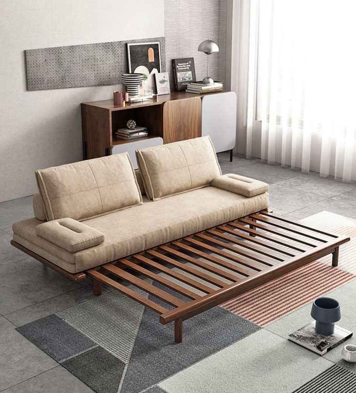 Scandinavian foldable and retractable living room multifunctional solid wood sofa