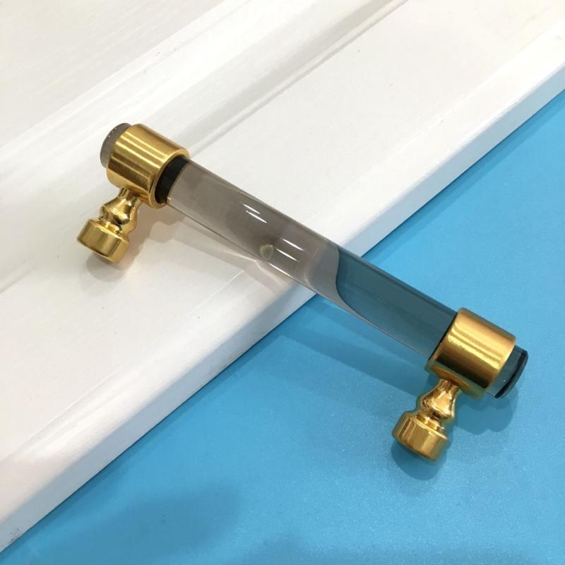 5 Inch Elegant Design Acrylic Brass Handles  Hole Center Gold Dresser Pulls Drawer Handles Kitchen Cabinet Handle Hardware