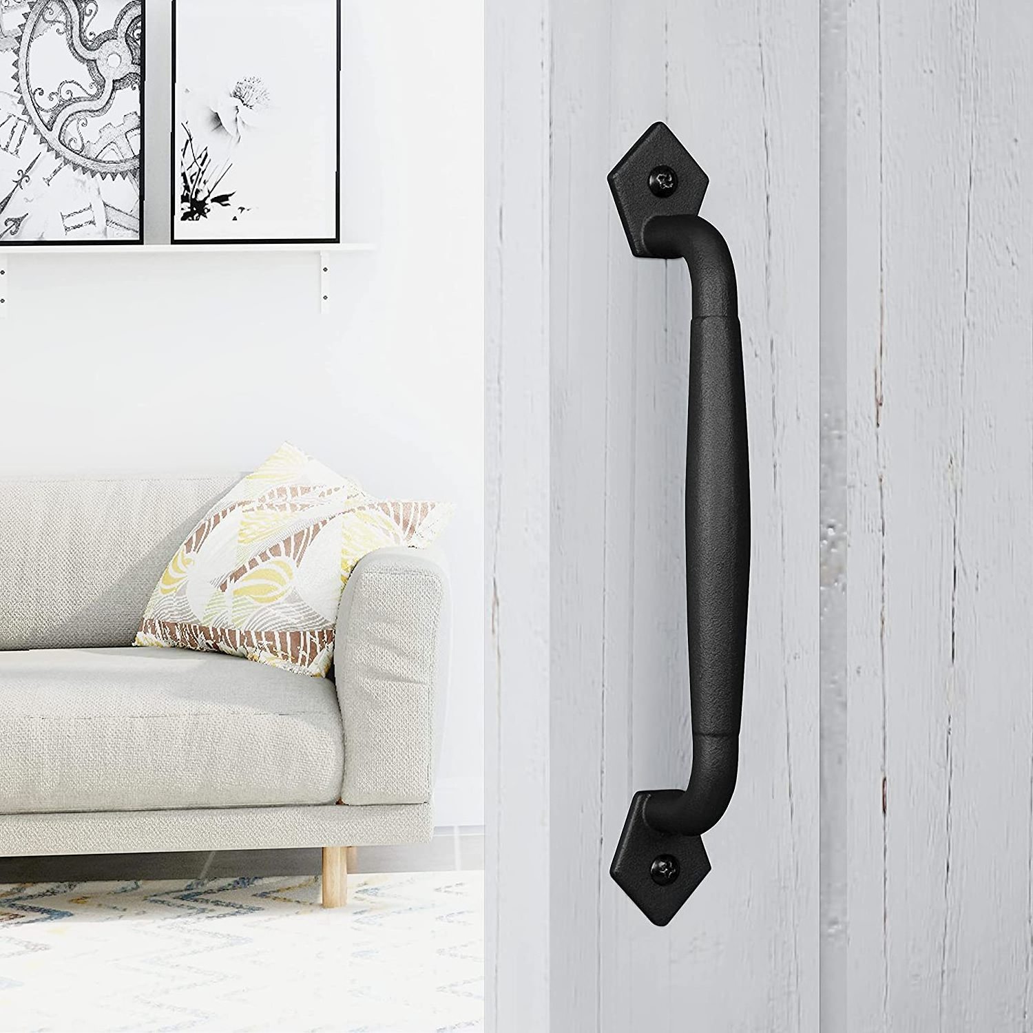 10 inches Black Barn Door Handle Gate Cabinet Closet Garage Shed Cast Iron Gate Handle Pull for Sliding Barn Door