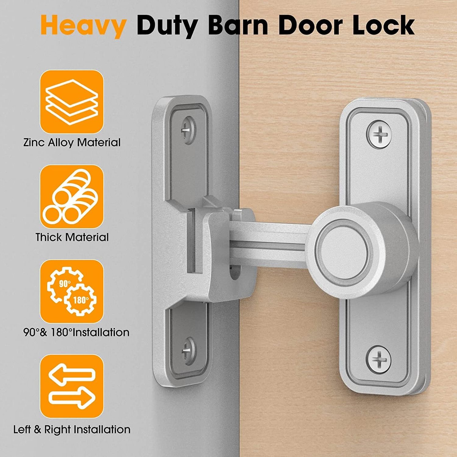 Barn Door Lock 90/180 Degree Gate Latches Zinc Alloy Right Angle Door Lock Latch Hasp for Push Sliding