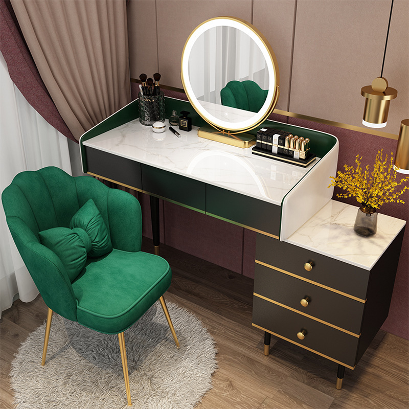 Nordic Luxury Wooden Vanity Table Set Modern Minimalist Simple Makeup Dressing Table with Lighted Mirror for Home and Bathroom