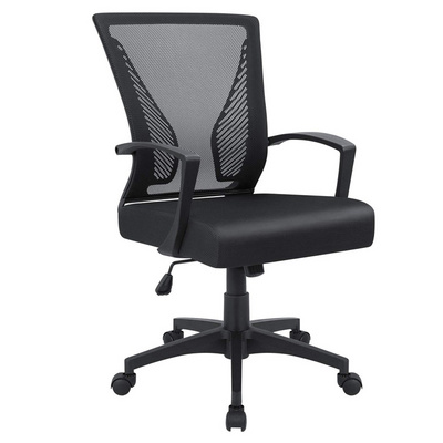 Traditional Style Mid Back Ergonomic Office Chair Swivel Black Mesh Iron Material Adjustable Height with Flip Arms Task Chair