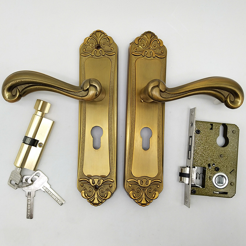 Modern European Style Yellow Aluminum Door Handle Silent Indoor Hardware Lock for Bedroom Wooden Doors