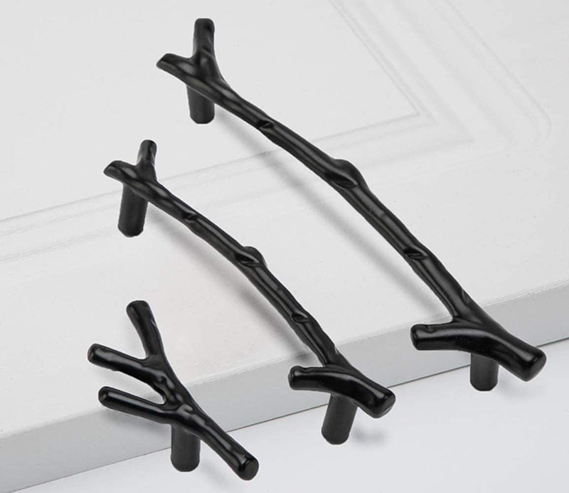 10PC Twig Pulls Branch Zinc Alloy Decorative Cabinet Wardrobe Drawer Black Pulls Handles Hardware 69/96/128mm Hole Centers