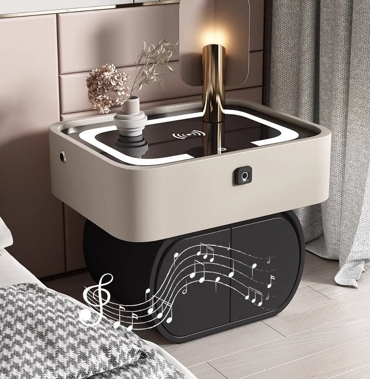 Bedroom hotel nightstand luxury smart new nightstand wireless charging bedside cabinet fingerprint lock creative bedside table