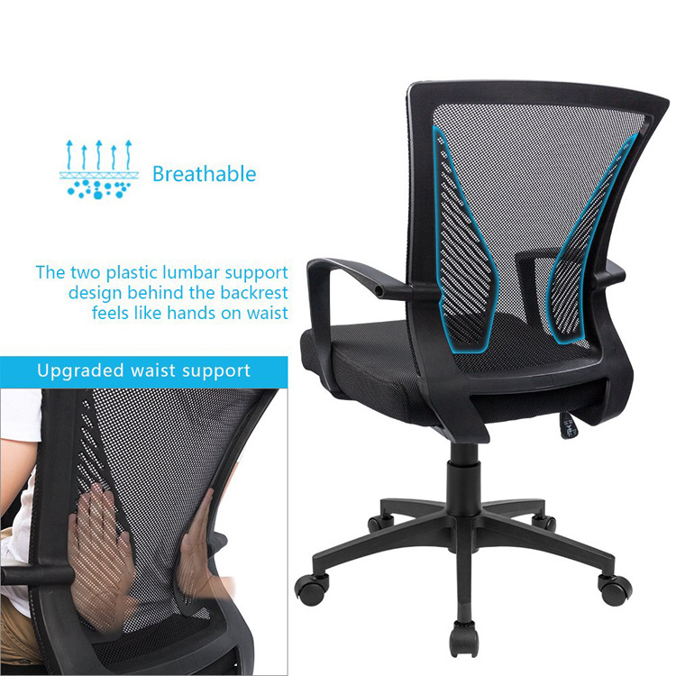 Traditional Style Mid Back Ergonomic Office Chair Swivel Black Mesh Iron Material Adjustable Height with Flip Arms Task Chair