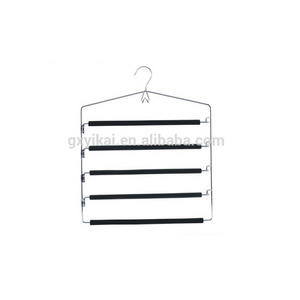 Multi-Layer Foam Coated Padded Trousers Hangers with Tiers Bars Foldable Coated Metal Hanger