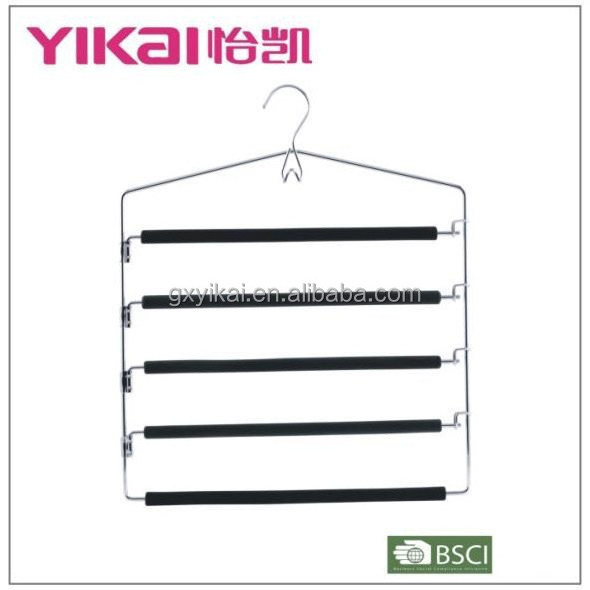 Multi-Layer Foam Coated Padded Trousers Hangers with Tiers Bars Foldable Coated Metal Hanger