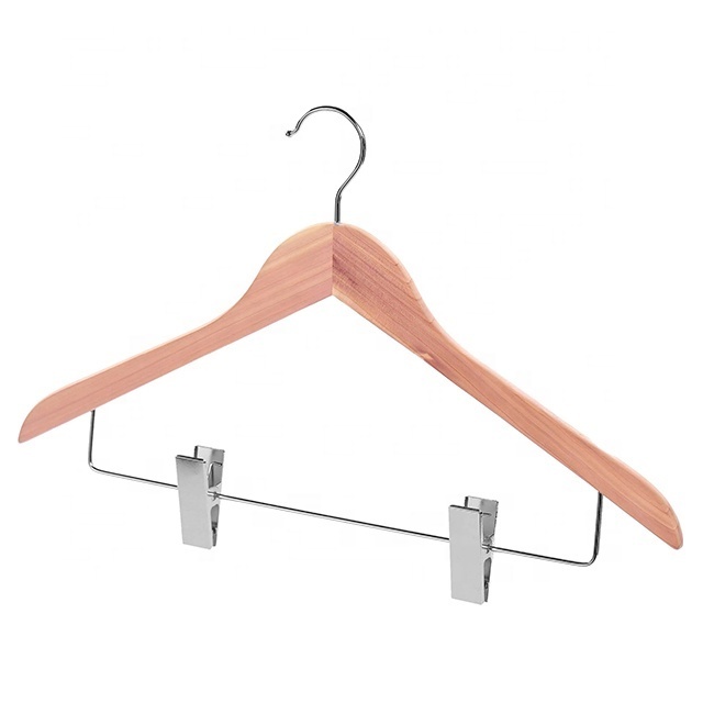 2021 High Quality 100% Natural Cedar Wood Hanger Clothes Suit Coat Hangers with Clips Hangers