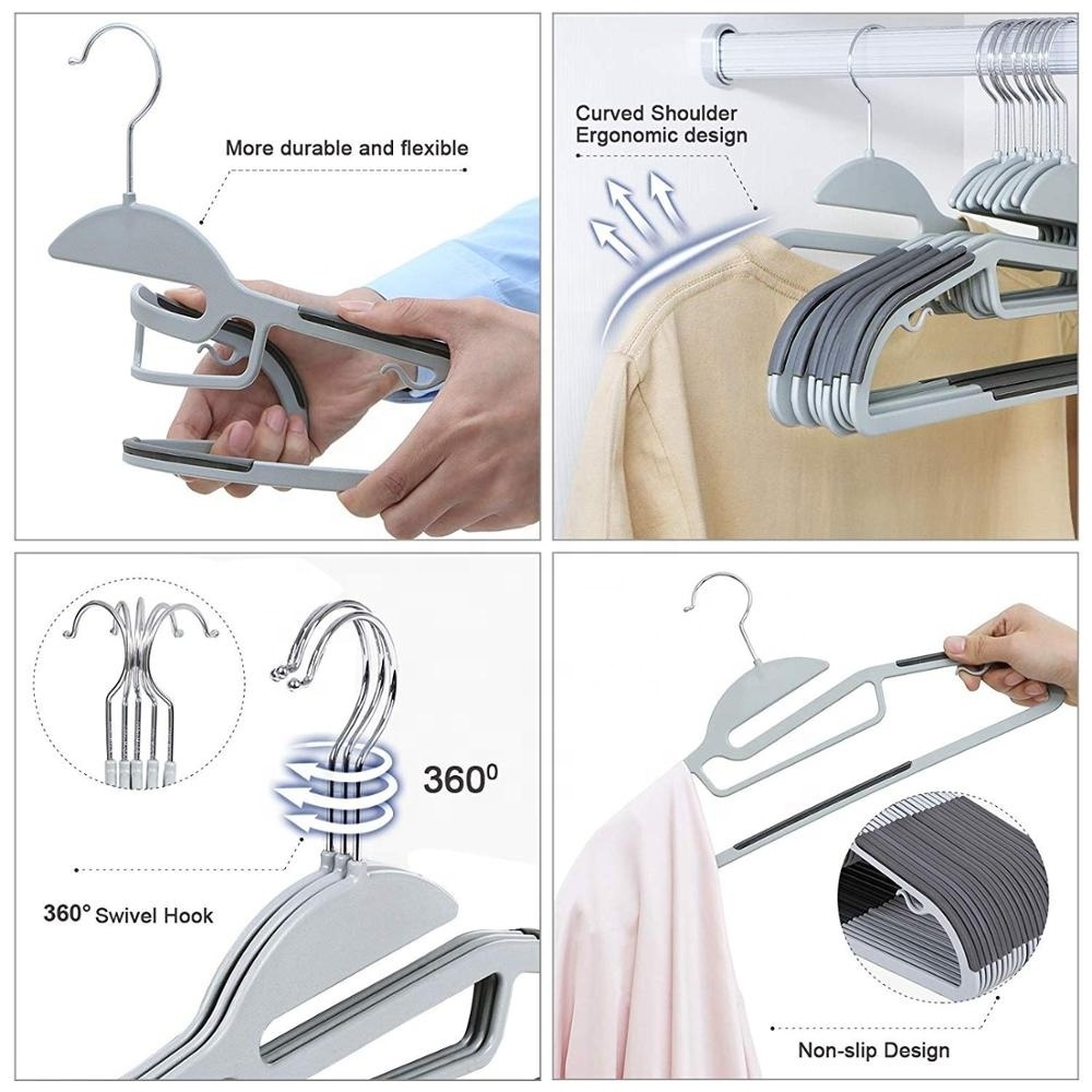 Plastic Hangers Space Saving Clothes Hangers Ultra Thin with Non Slip Rubber Coating, Scarf and Tie Bar