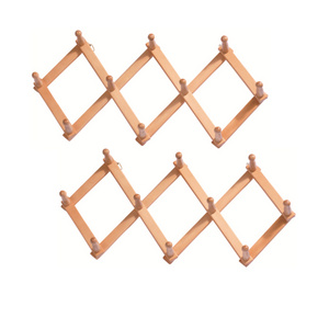 Display Flexible Expandable Wall Wooden Coat Rack 10 Hooks for Wall Storage