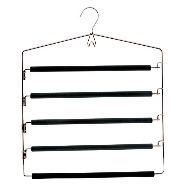 Multi-Layer Foam Coated Padded Trousers Hangers with Tiers Bars Foldable Coated Metal Hanger