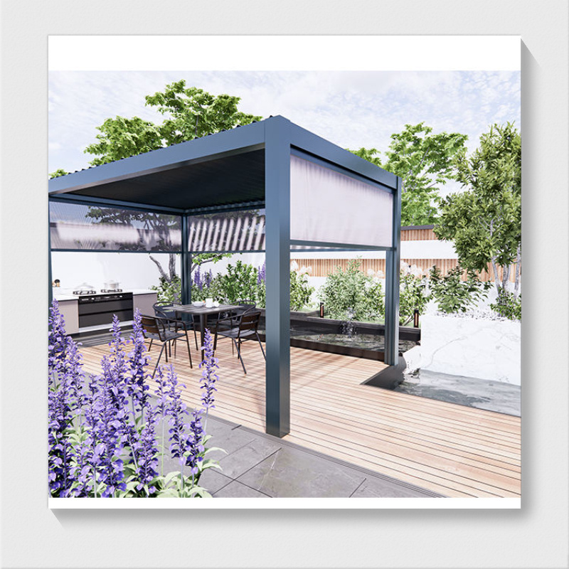 Outdoor Patio Pergola Waterproof Motorized Gazebo With Screens And Lights Aluminum Pergola