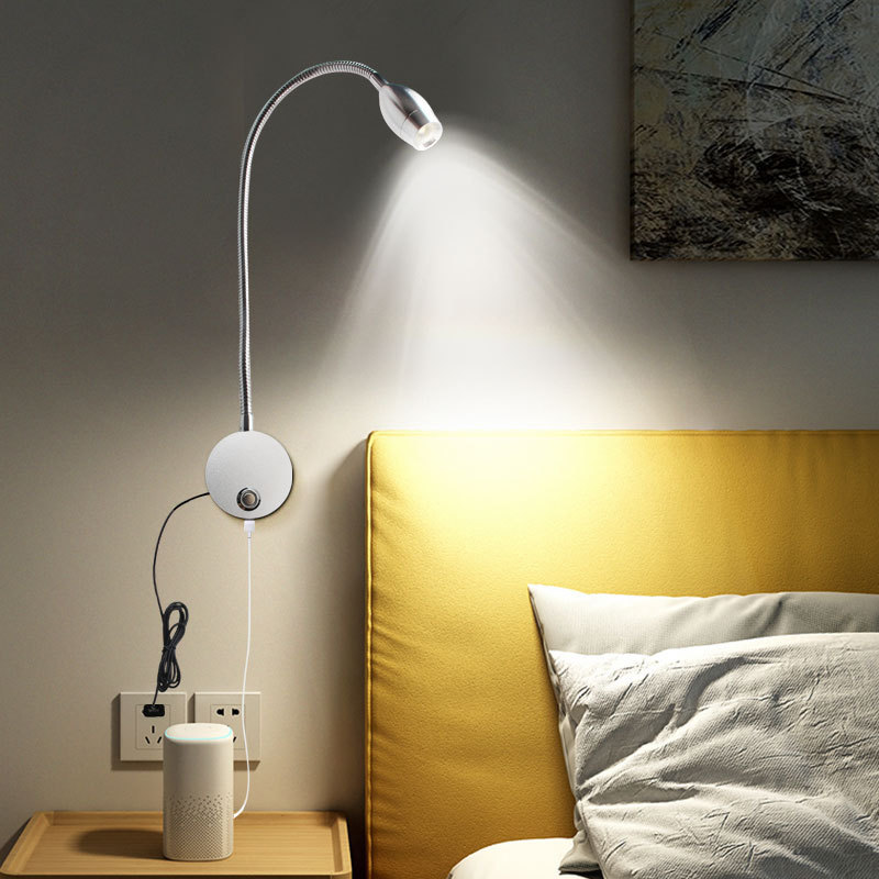 Modern USB touch dimmable bedside wall lamp led hose spotlight background wall reading lighting picture lamp