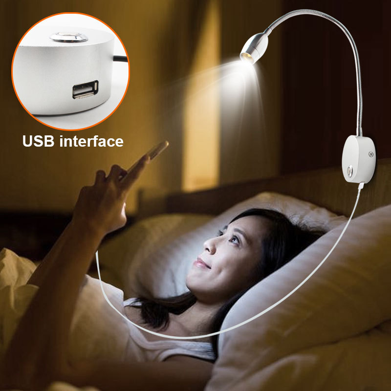 Modern USB touch dimmable bedside wall lamp led hose spotlight background wall reading lighting picture lamp