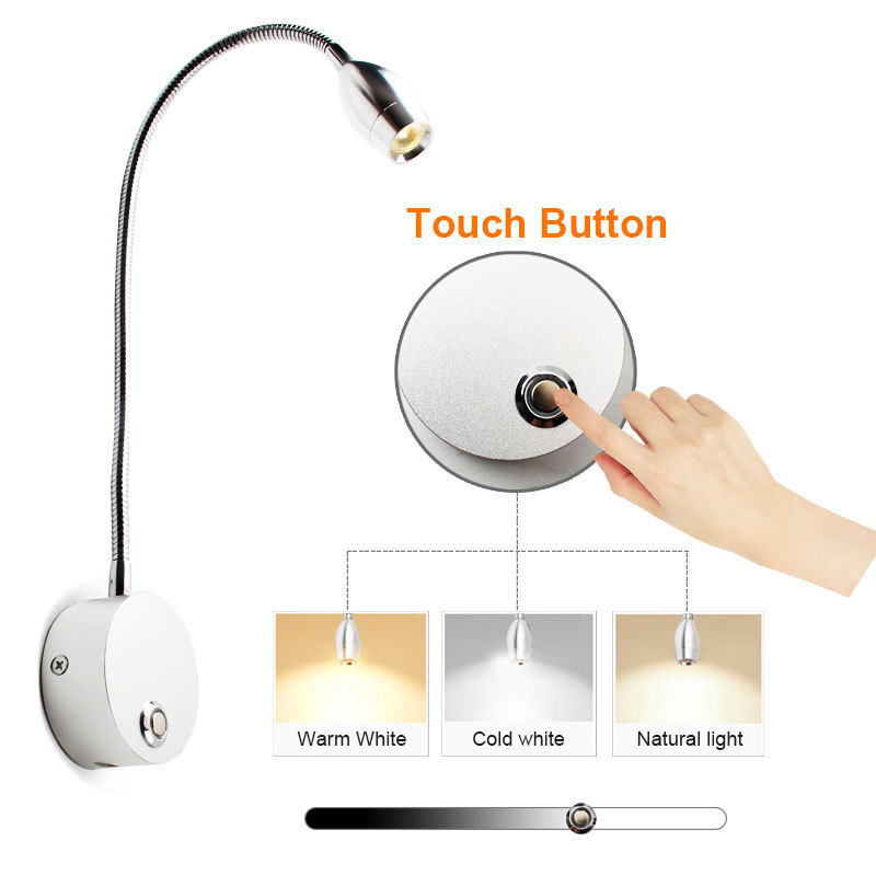 Modern USB touch dimmable bedside wall lamp led hose spotlight background wall reading lighting picture lamp