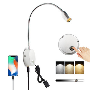 Modern USB touch dimmable bedside wall lamp led hose spotlight background wall reading lighting picture lamp