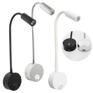 3W Hotel Wall Light With USB Port Gooseneck Headboard  Bedside Reading Lamp Flexible Wall Mounted Lamp