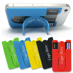 Fashion New eco-friendly 3m sticker silicone mobile phone adhesive card holder with stand wallet