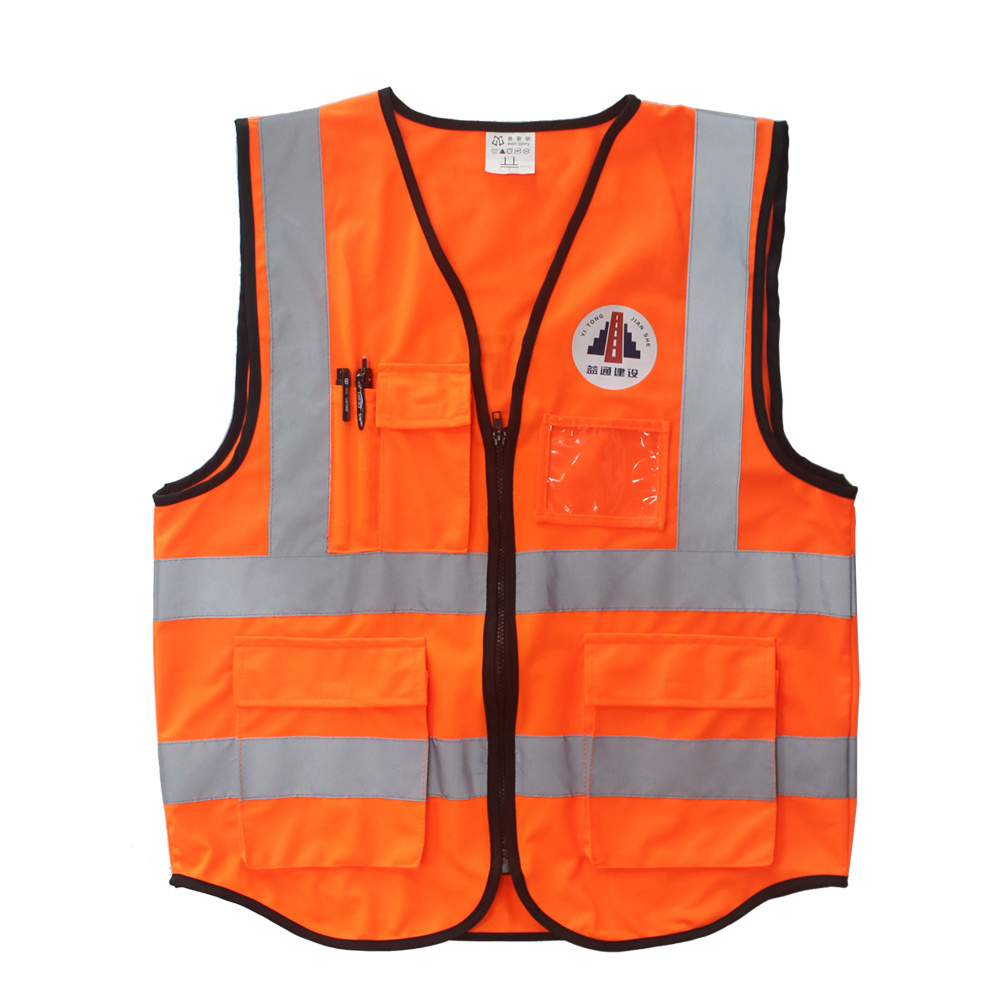 custom logo class 2 reflective good quality safety vest with pockets zipper