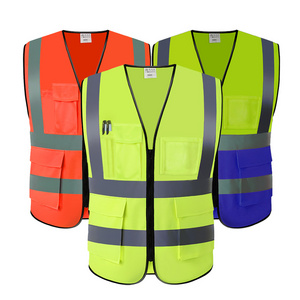 custom logo class 2 reflective good quality safety vest with pockets zipper