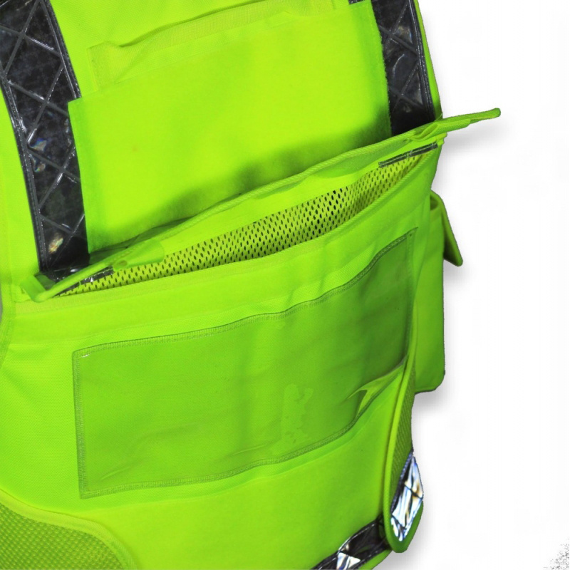 Fluorescent Lime Emergency Hi Viz Class 2 Medical Work Logo Printed Utility Safety Vest Jacket With Big Back Pockets