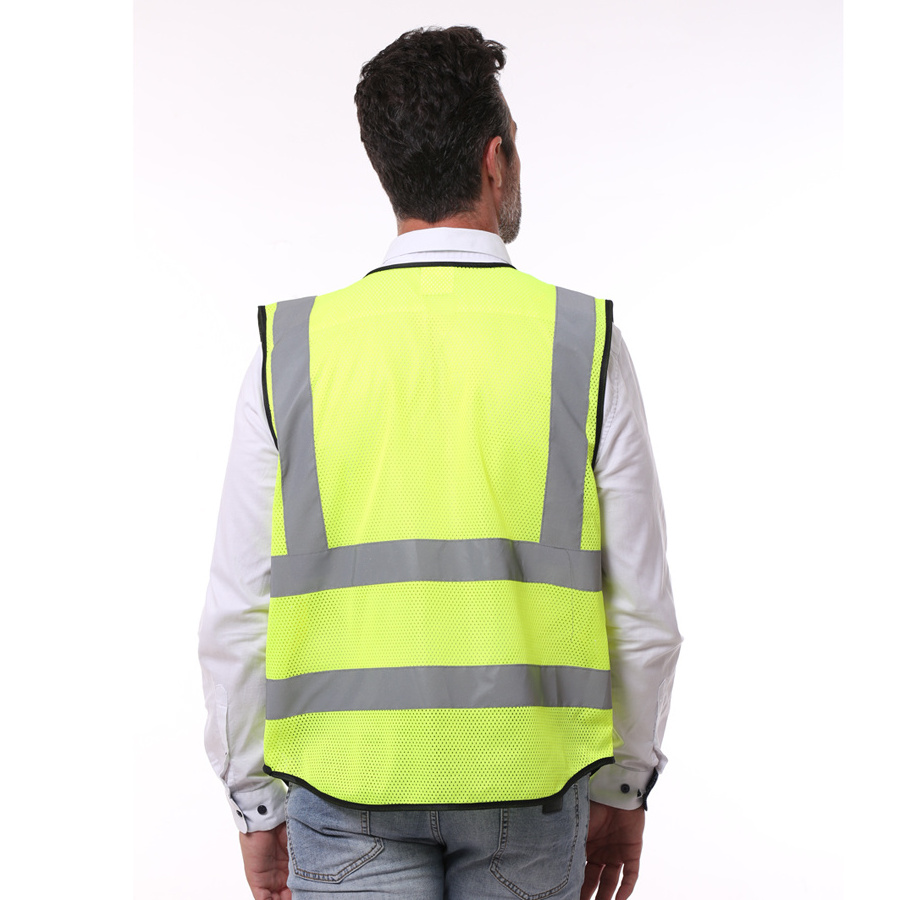 china 100% polyester high visibility reflective safety vest for men roadway traffic warning security waistcoat workwear uniform