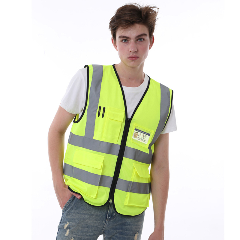 custom logo class 2 reflective good quality safety vest with pockets zipper