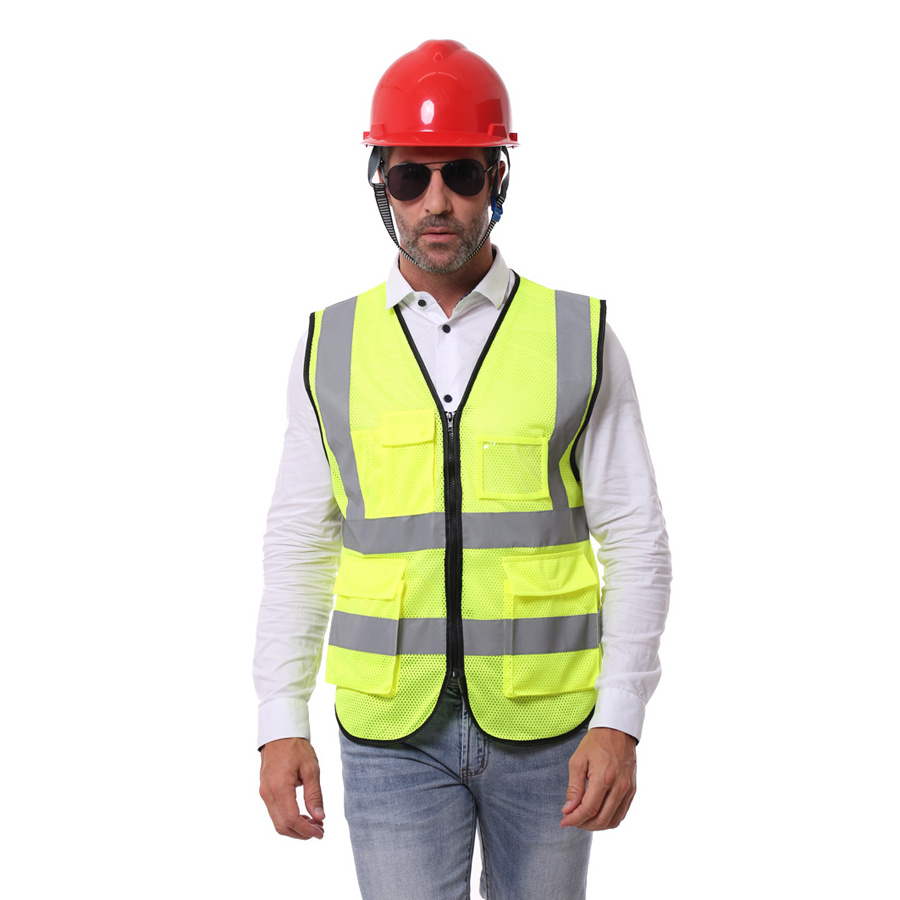 china 100% polyester high visibility reflective safety vest for men roadway traffic warning security waistcoat workwear uniform