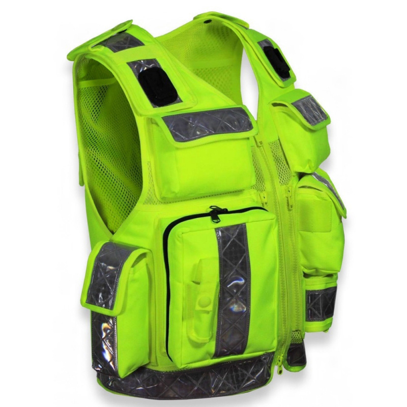 Fluorescent Lime Emergency Hi Viz Class 2 Medical Work Logo Printed Utility Safety Vest Jacket With Big Back Pockets