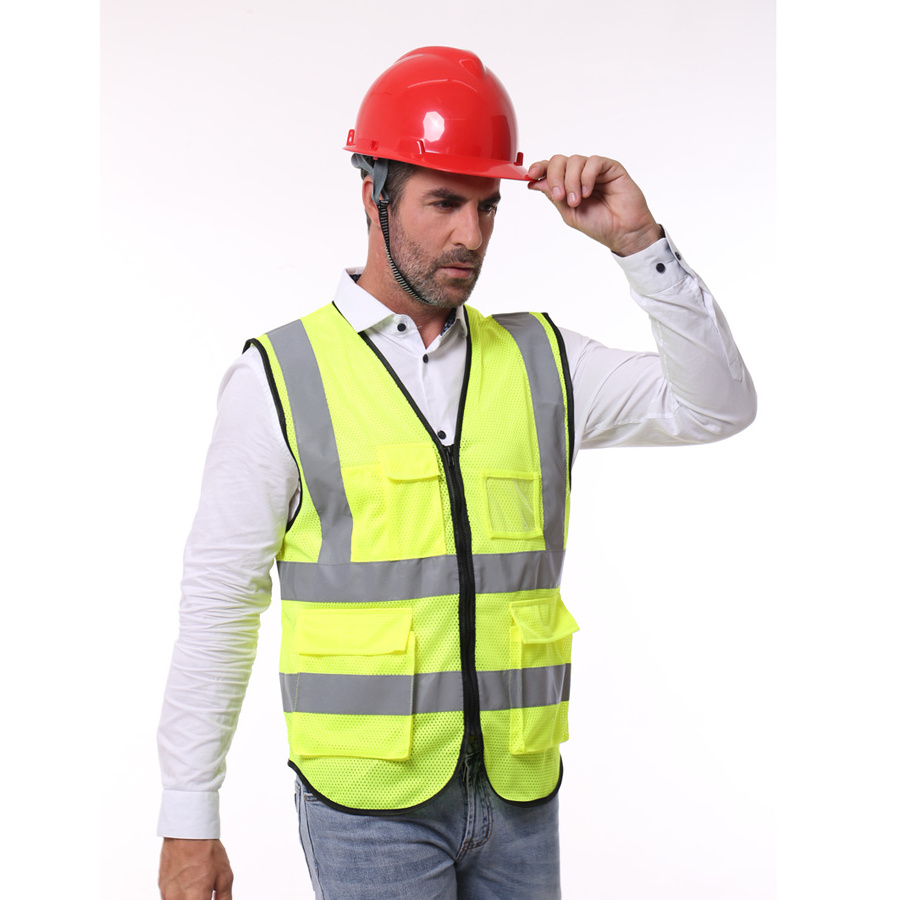 china 100% polyester high visibility reflective safety vest for men roadway traffic warning security waistcoat workwear uniform