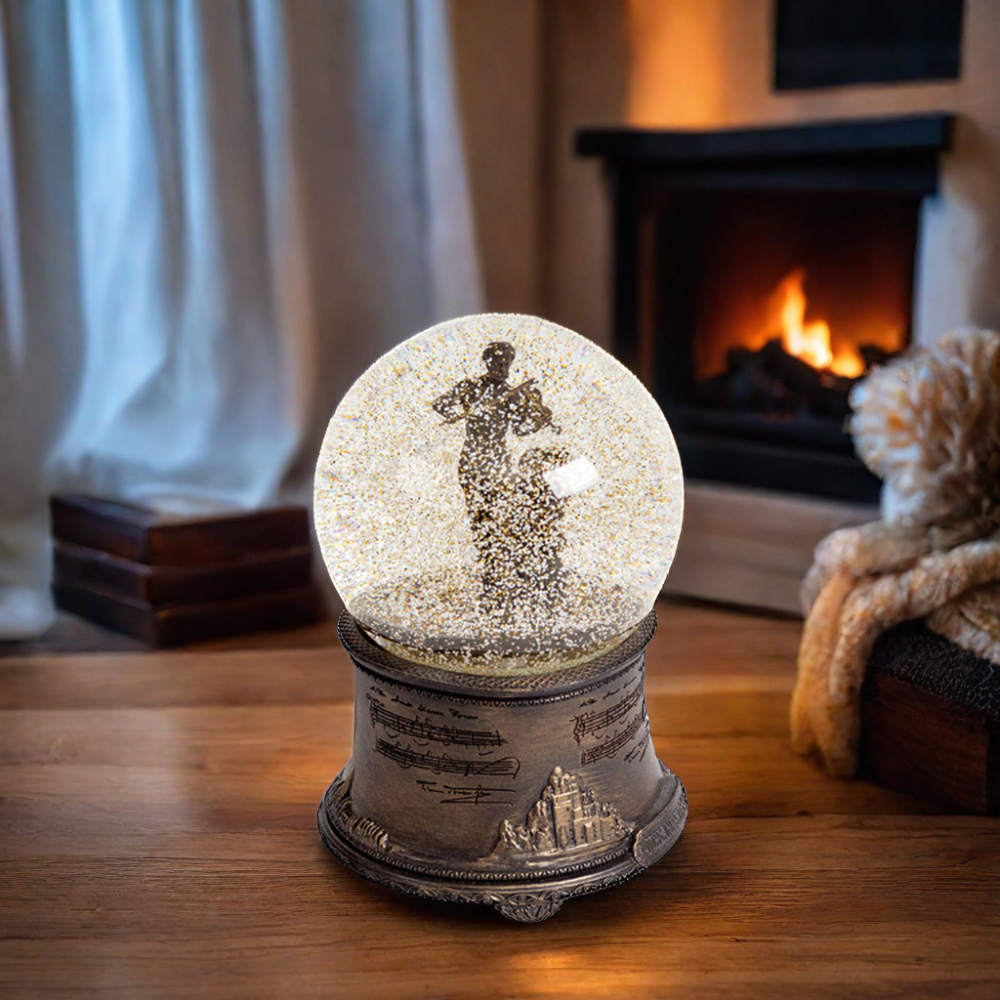 2024 OEM ODM Modern 100mm Crystal Ball Music Box Custom Snow Globe Austria Antique Musician Violinist Strauss Figure Crafts