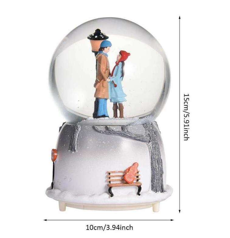 Wholesale Hotsale Clear Resin Water Globe Dancing Couple Light Crystal Music Box Snow Sculpture Gift