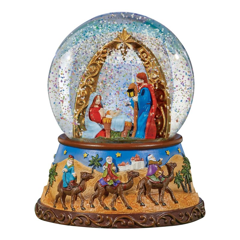 OEM Handmade Personalized Resin Crafts Christmas Nativity Snow Globe Snow Ball Glass with Unique Christmas Design