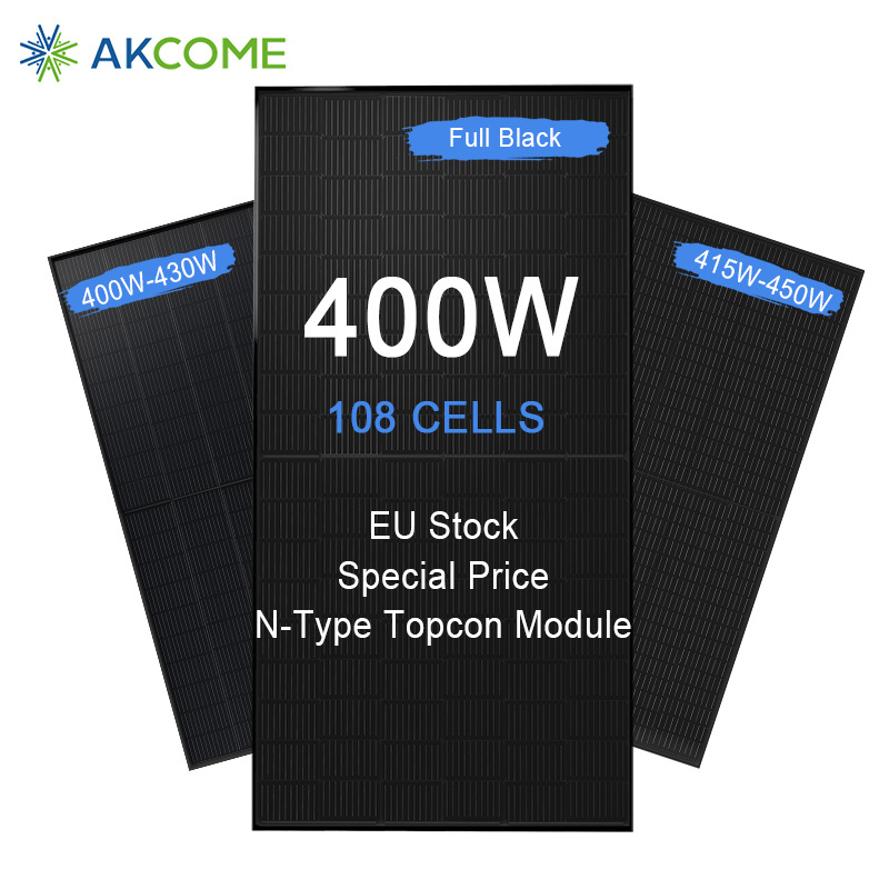 Akcome 48v 410 Watt Full Black PV Solar Panel Bifacial Mono Solar In Europe 400w 415w Panel