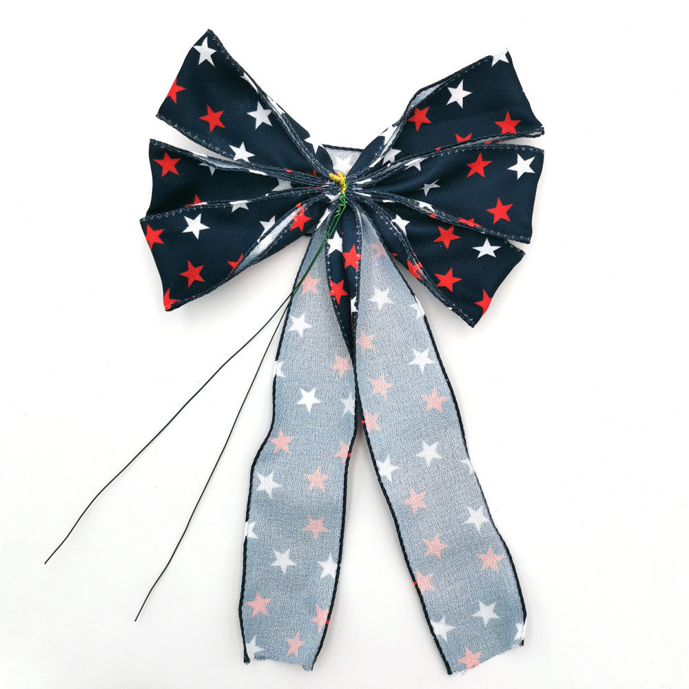 Blue Stars Imprint Wired Edge Twist Tie Ribbon Bow for Christmas Gifts Shopping Mall Christmas Decorations Bow