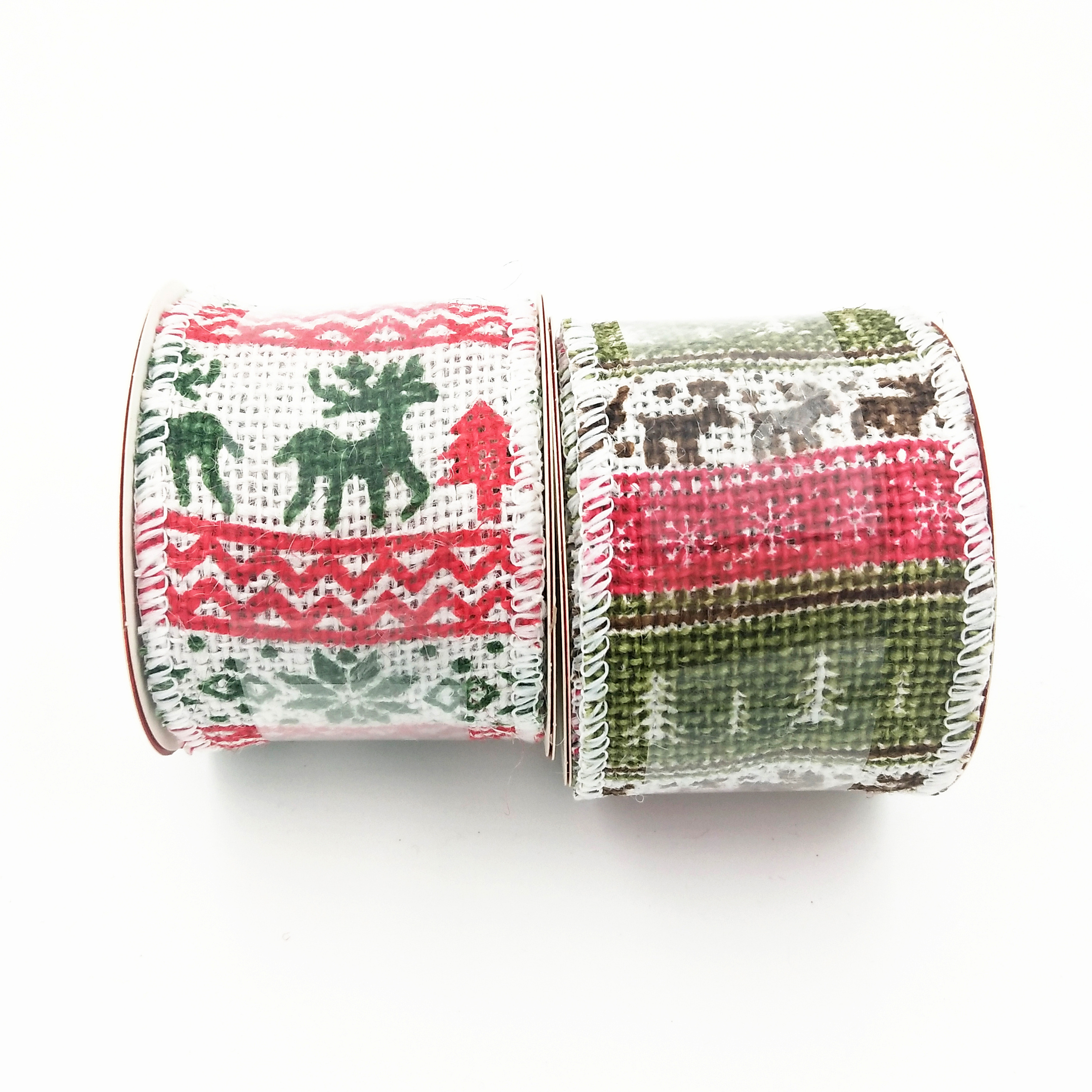 Wholesale Wired Ribbon Christmas Jute Ribbon with Santa Claus Tree Elk Snowflakes Imprint for Gift Wrap