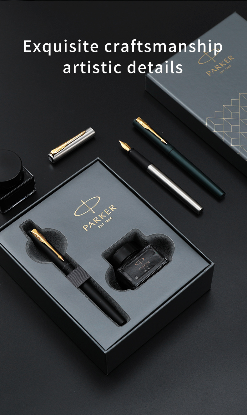 Luxury High Quality Custom Logo PARKER metal Fountain pen all steel clip with black gift box business set students office