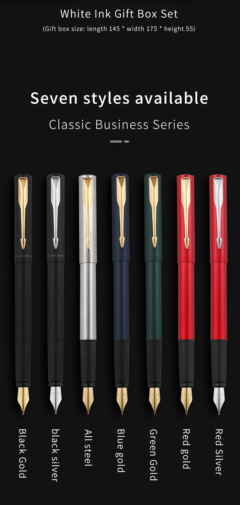 Luxury High Quality Custom Logo PARKER metal Fountain pen all steel clip with black gift box business set students office