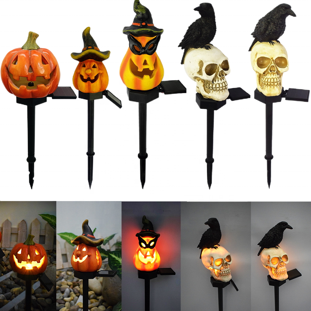 Halloween Solar Pumpkin Light Outdoor Waterproof Skull Stake Lights Garden Yard Lawn Decoration Lamp