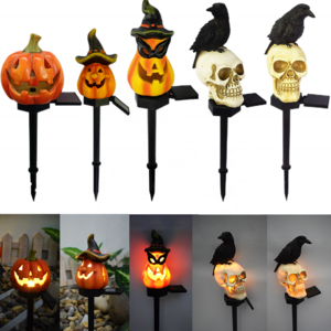 Halloween Solar Pumpkin Light Outdoor Waterproof Skull Stake Lights Garden Yard Lawn Decoration Lamp