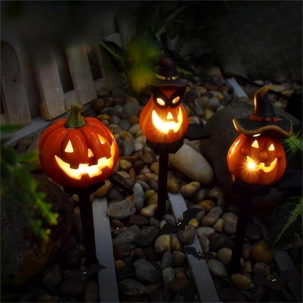 Halloween Solar Pumpkin Light Outdoor Waterproof Skull Stake Lights Garden Yard Lawn Decoration Lamp