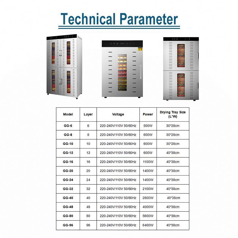 32 48 layer 80 96 trays Commercial food dehydrator for fruit and vegetable dryer Industrial dehydration machine meat drying oven