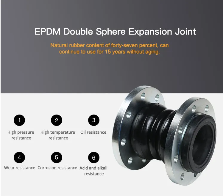 Huayuan Mechanical Type Double-sphere Flexible Rubber Expansion Joint Rubber Flexible Bellows Expansion Pipe Joints Connector